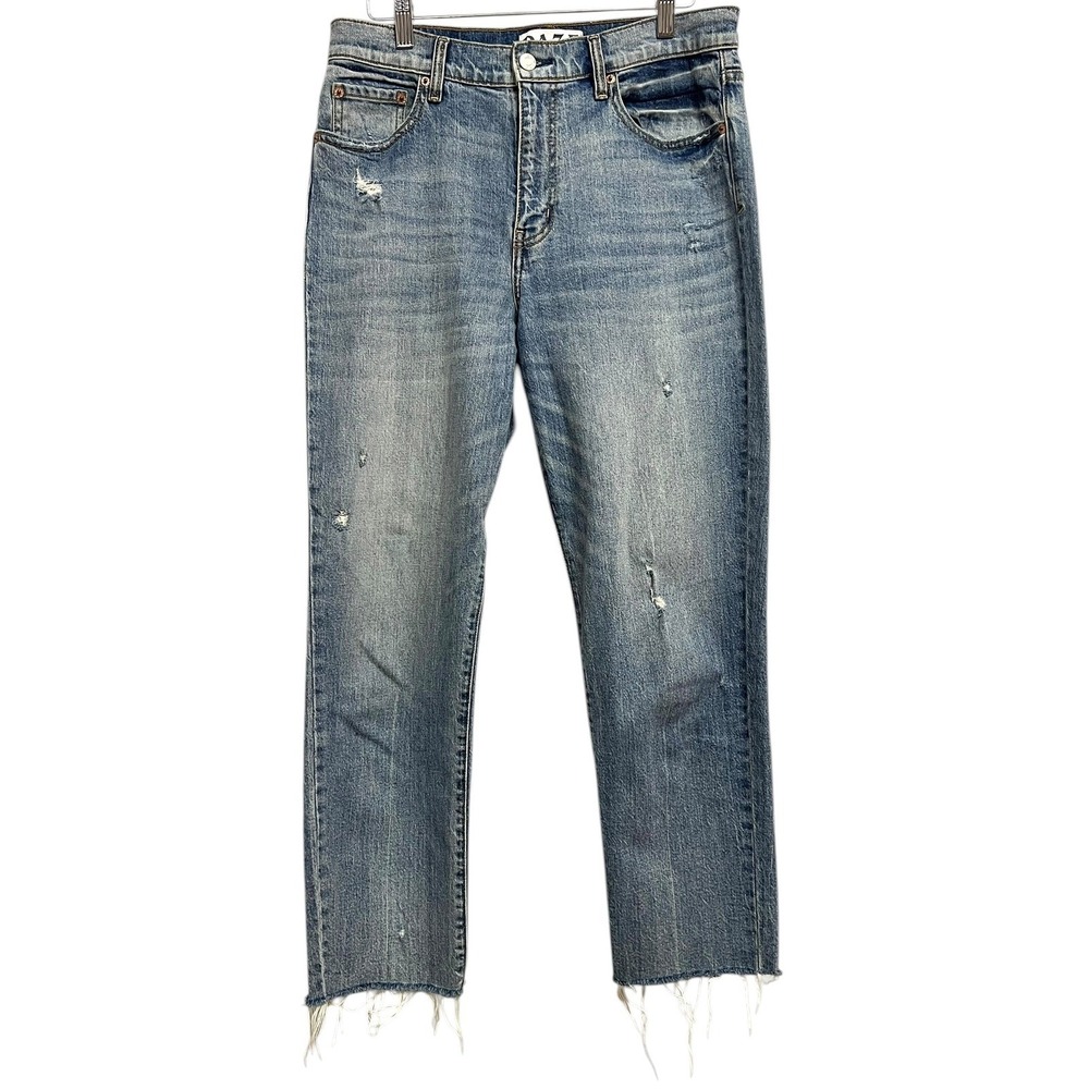 DAZE Straight Leg Jeans Womens 29 Blue Distressed Raw‎ Hem Casual High Waisted